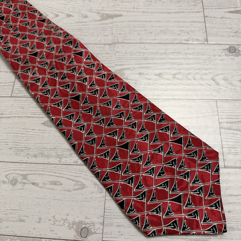 Fish Tales by Schreter Swordfish 100% Silk Tie Handmade Red Black‎ Fishing AOP